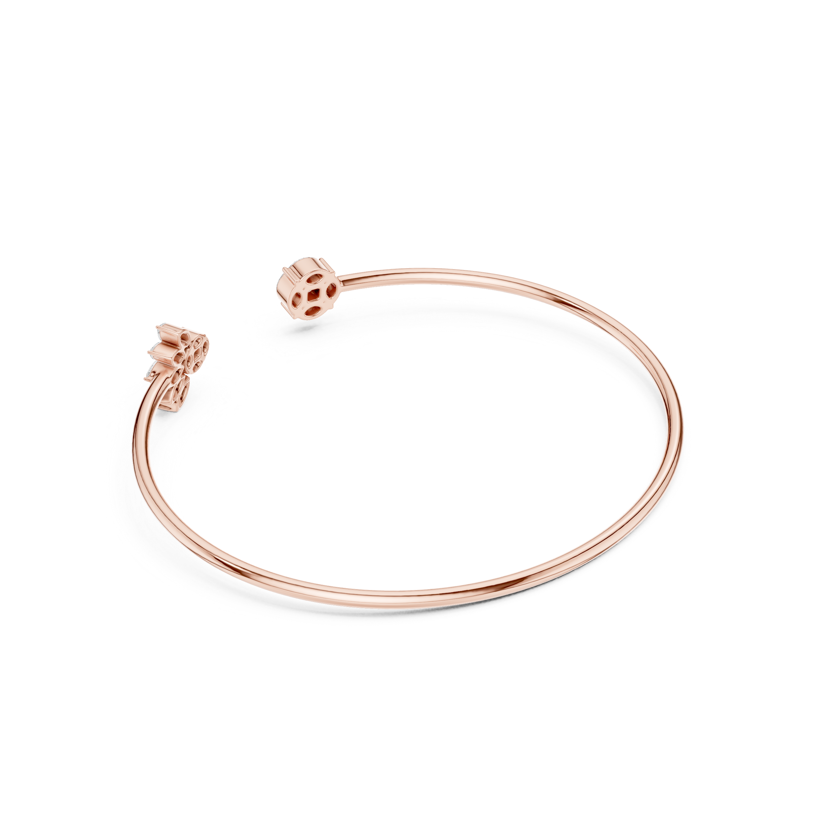 Rose Gold Open Cuff Diamond Solitaire & Cluster Bangle Bracelet