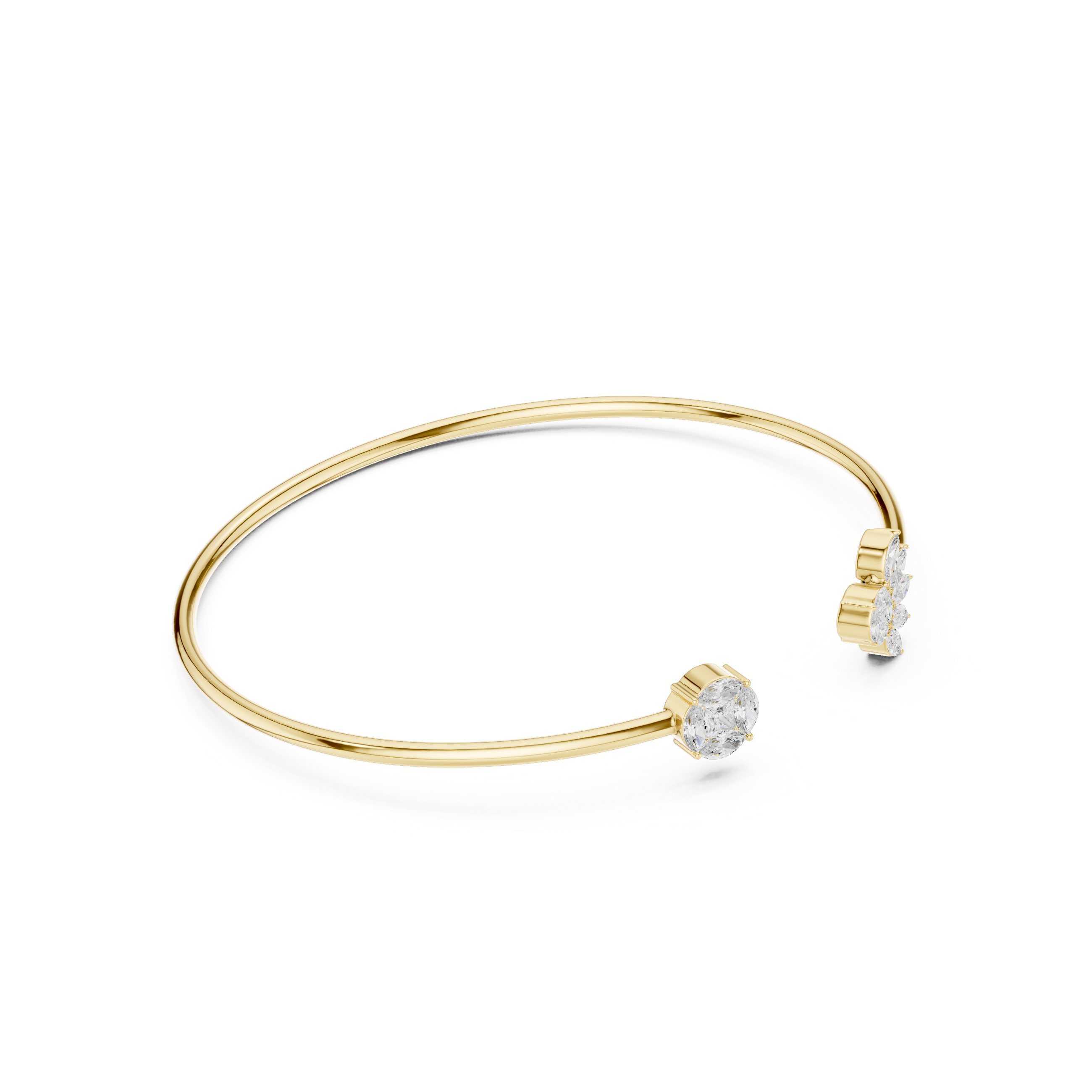 Rose Gold Open Cuff Diamond Solitaire & Cluster Bangle Bracelet