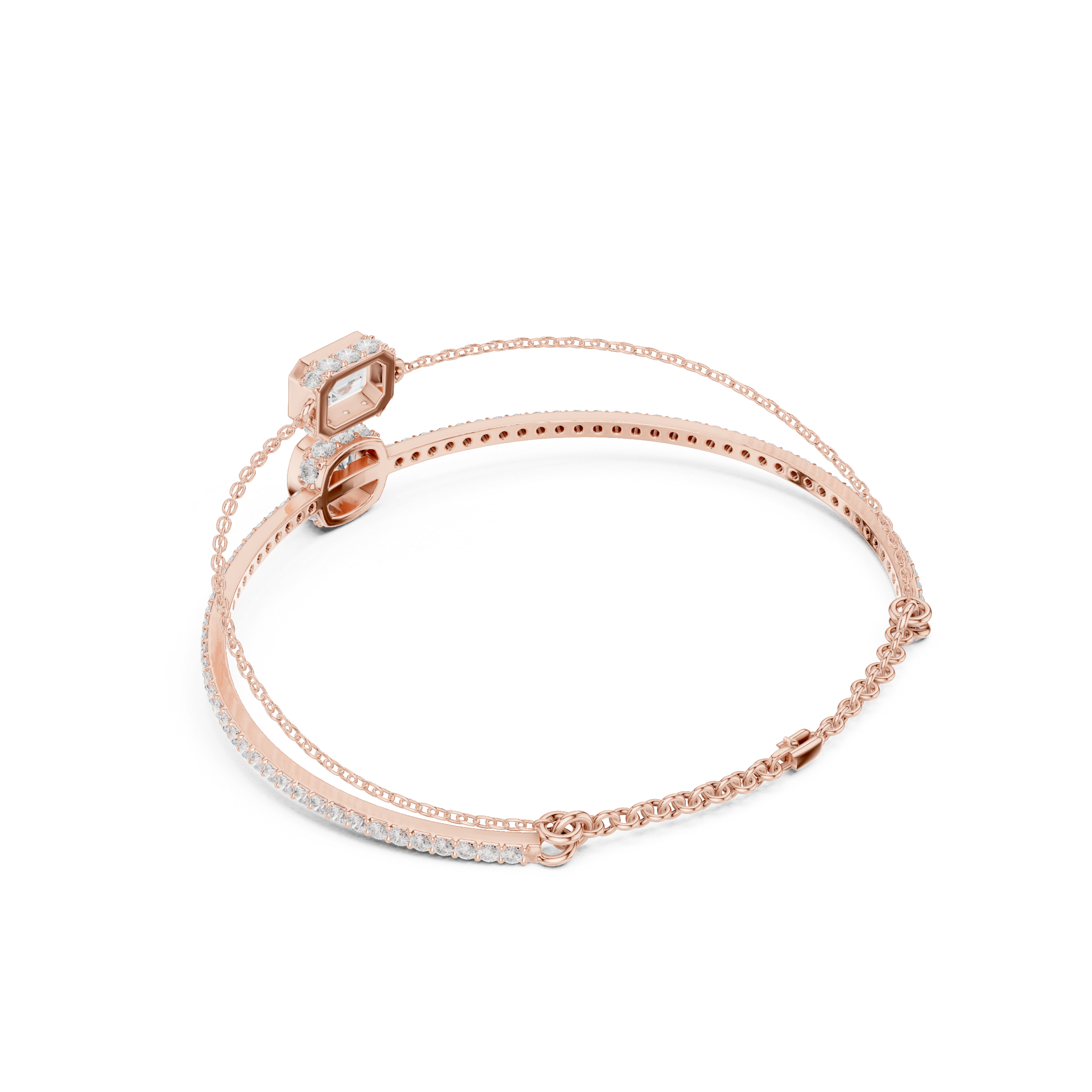 Rose Gold Dual Layer Emerald Cut Solitaire Bangle Bracelet