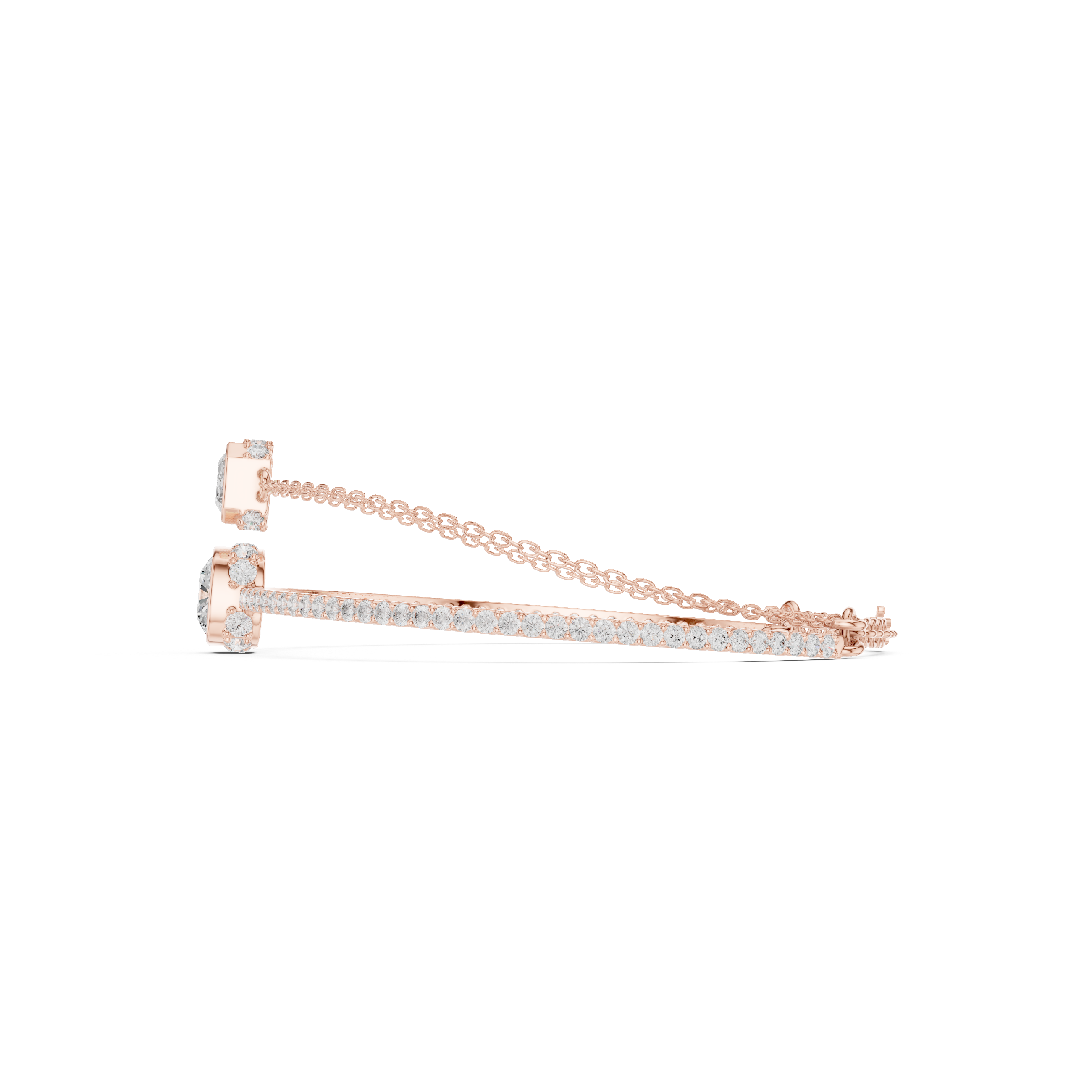 Rose Gold Dual Layer Emerald Cut Solitaire Bangle Bracelet