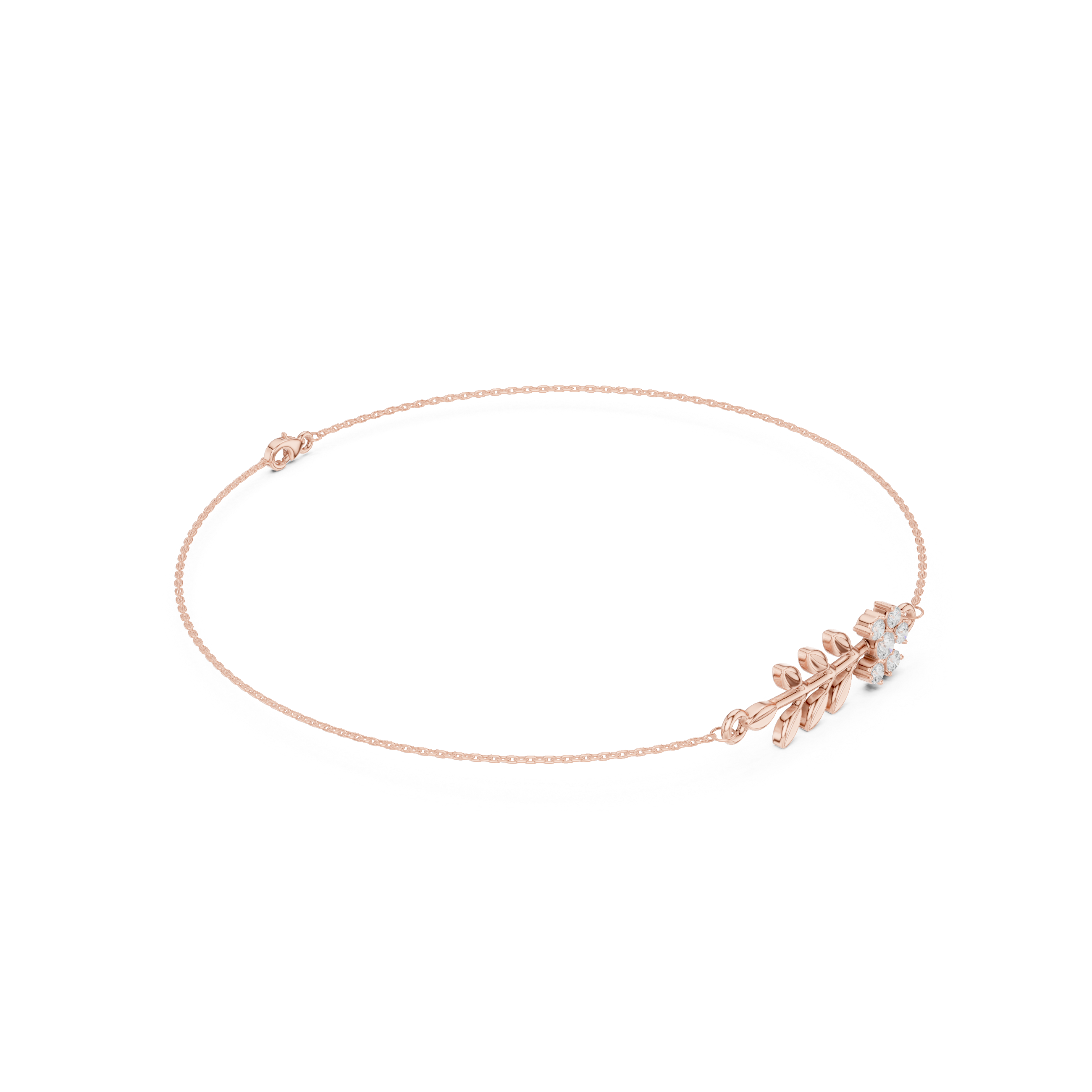 Rose Gold Floral Leaf Vine Diamond Bracelet