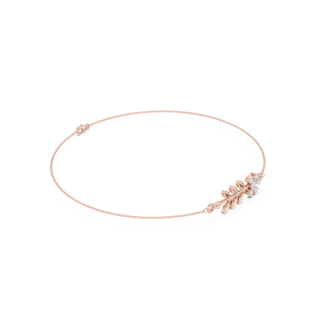 Rose Gold Floral Leaf Vine Diamond Bracelet
