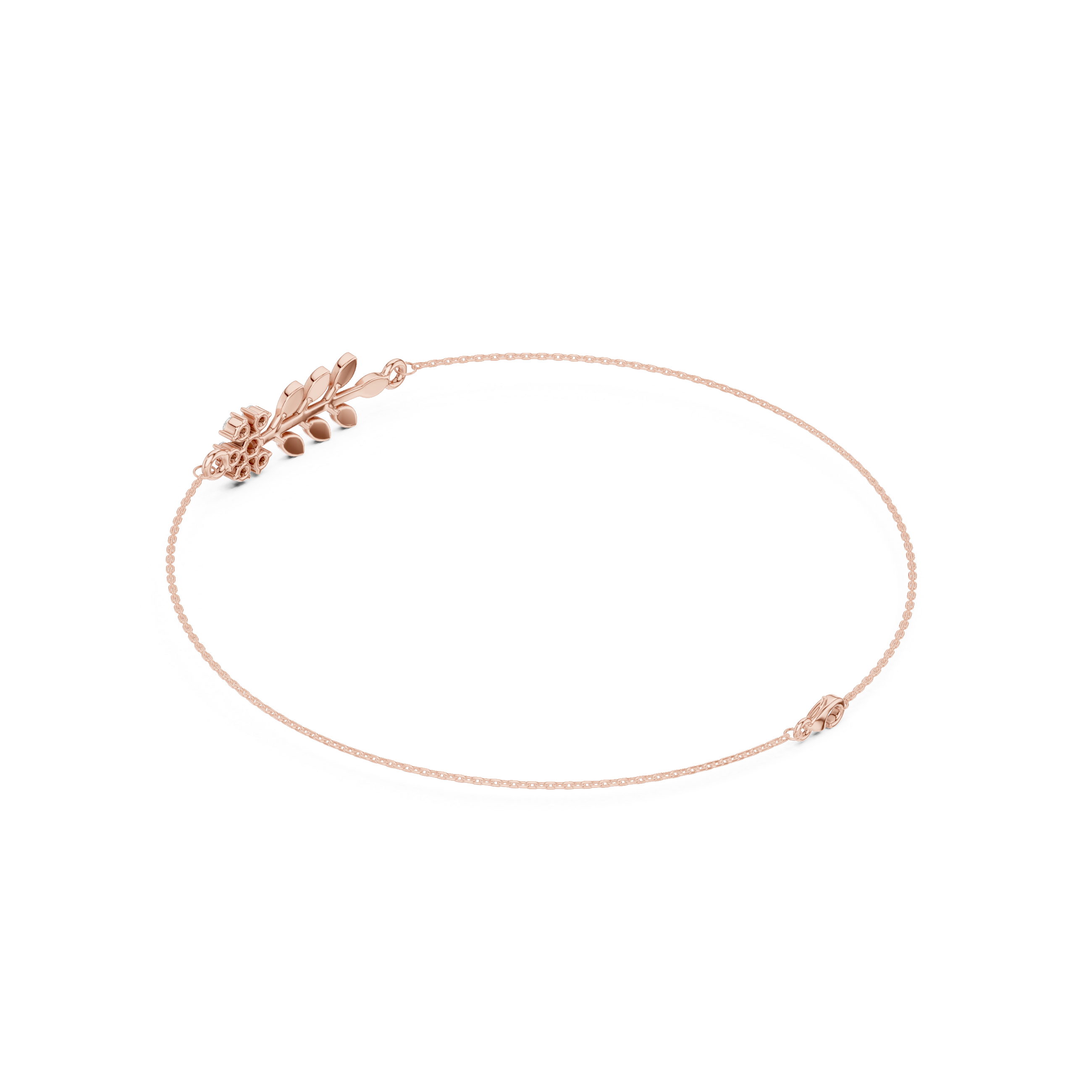 Rose Gold Floral Leaf Vine Diamond Bracelet
