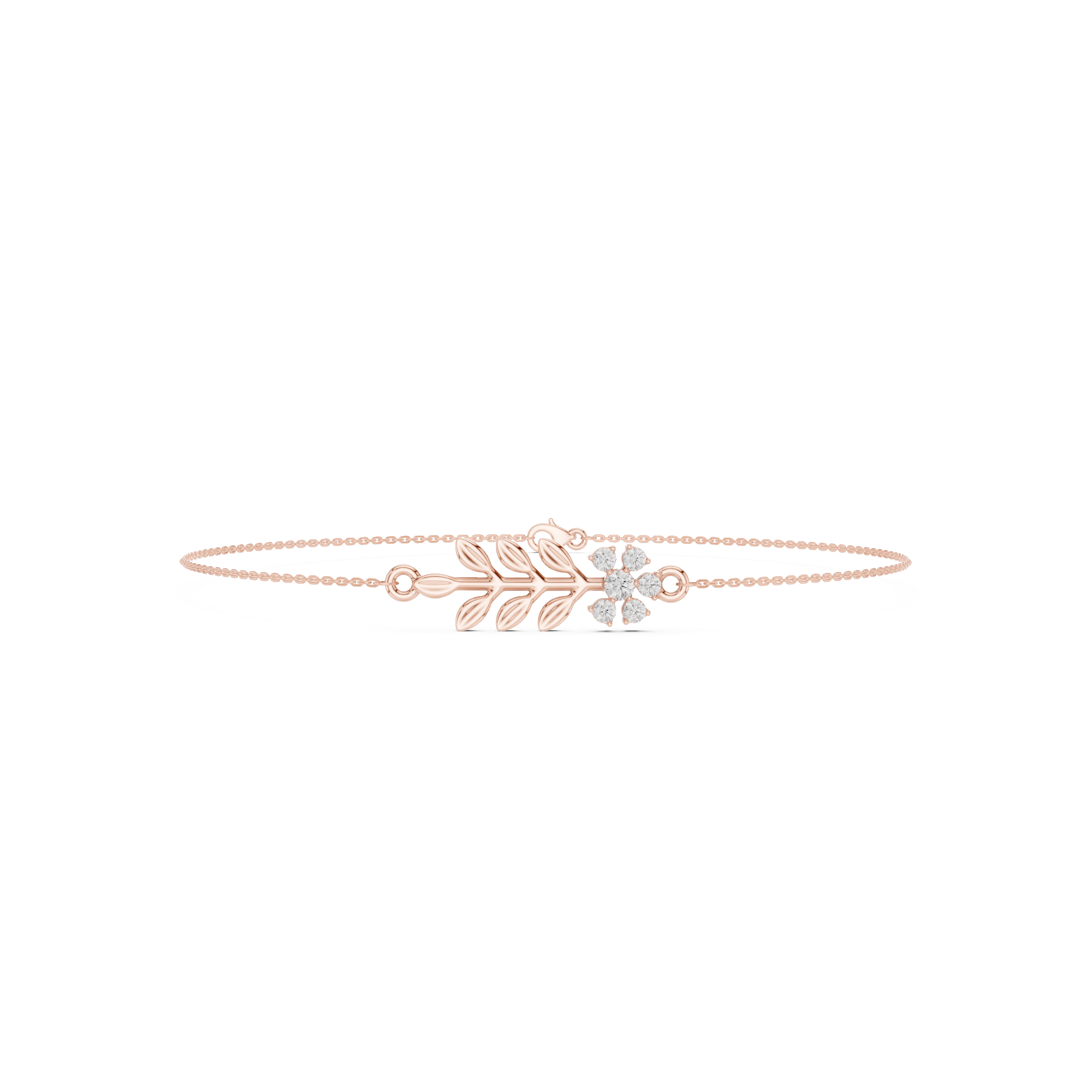 Rose Gold Floral Leaf Vine Diamond Bracelet