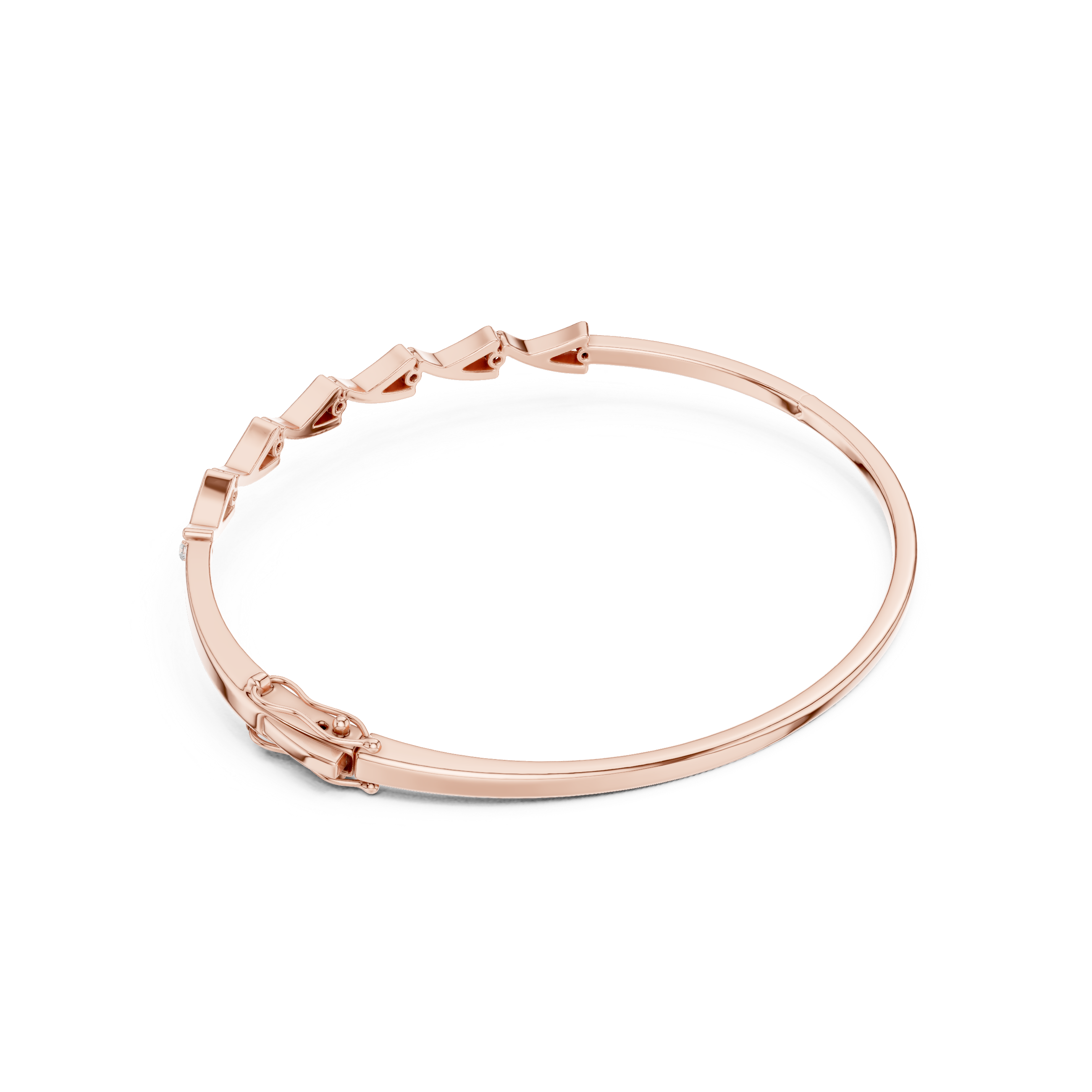 Rose Gold Geometric Chevron Diamond Accent Bangle Bracelet