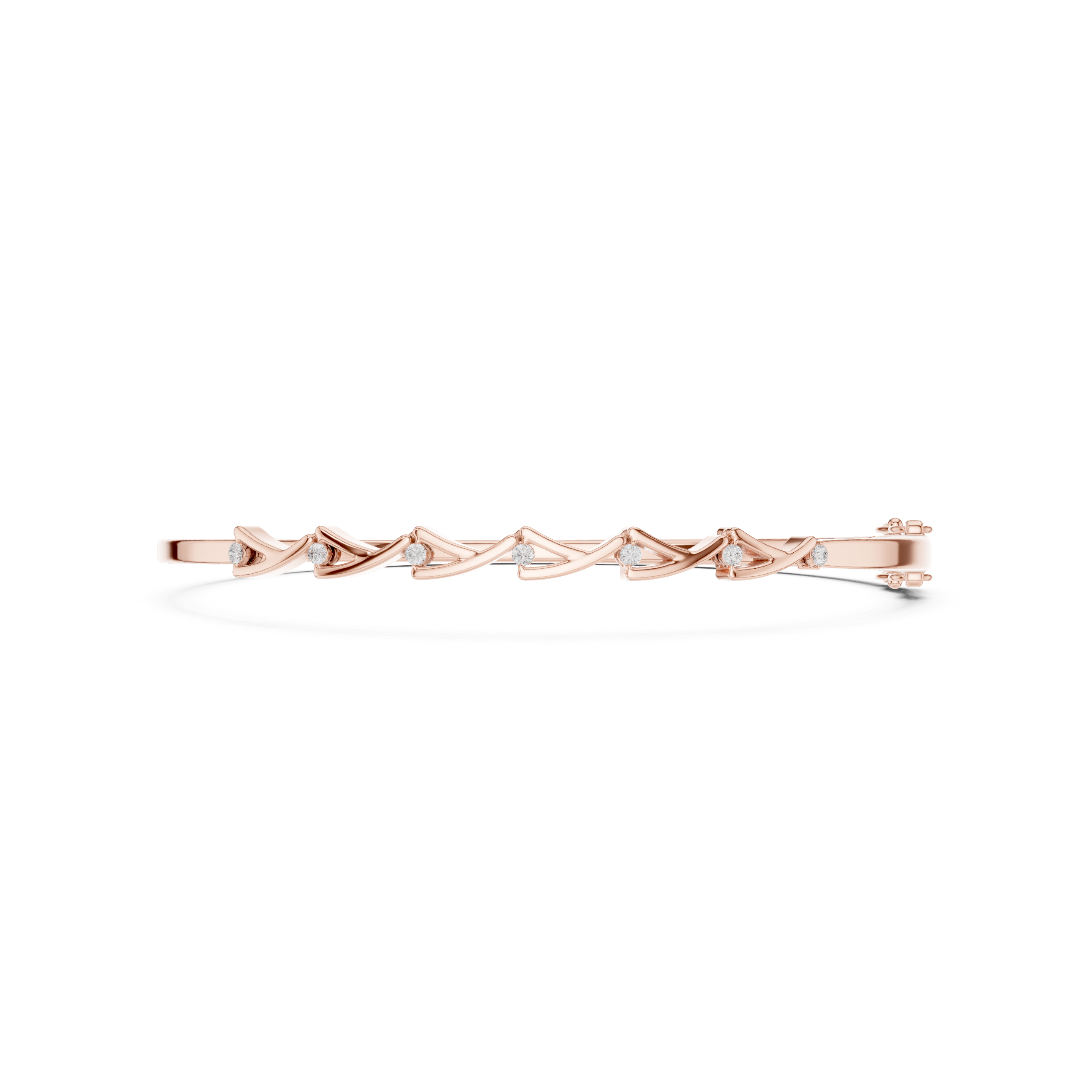Rose Gold Geometric Chevron Diamond Accent Bangle Bracelet