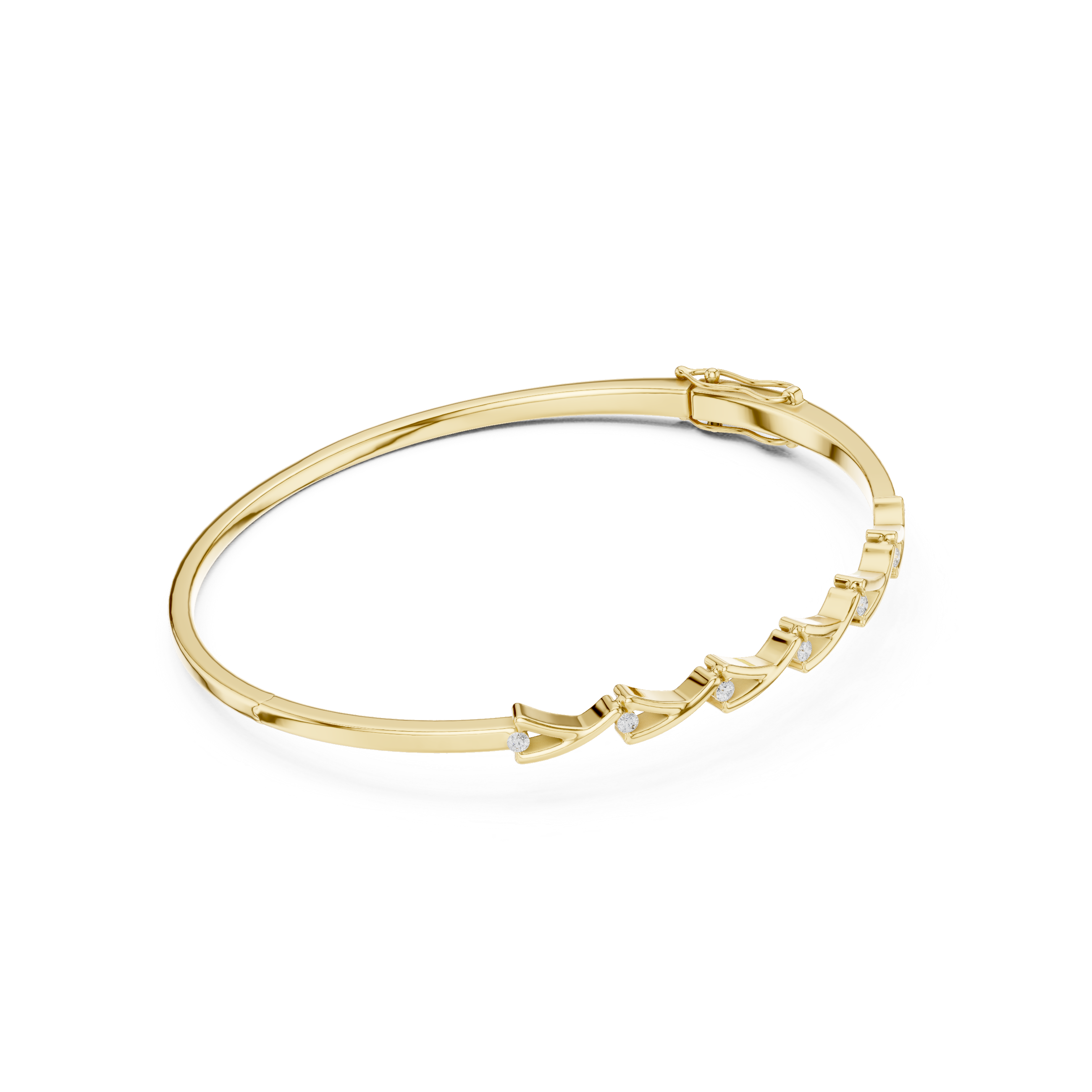Rose Gold Geometric Chevron Diamond Accent Bangle Bracelet