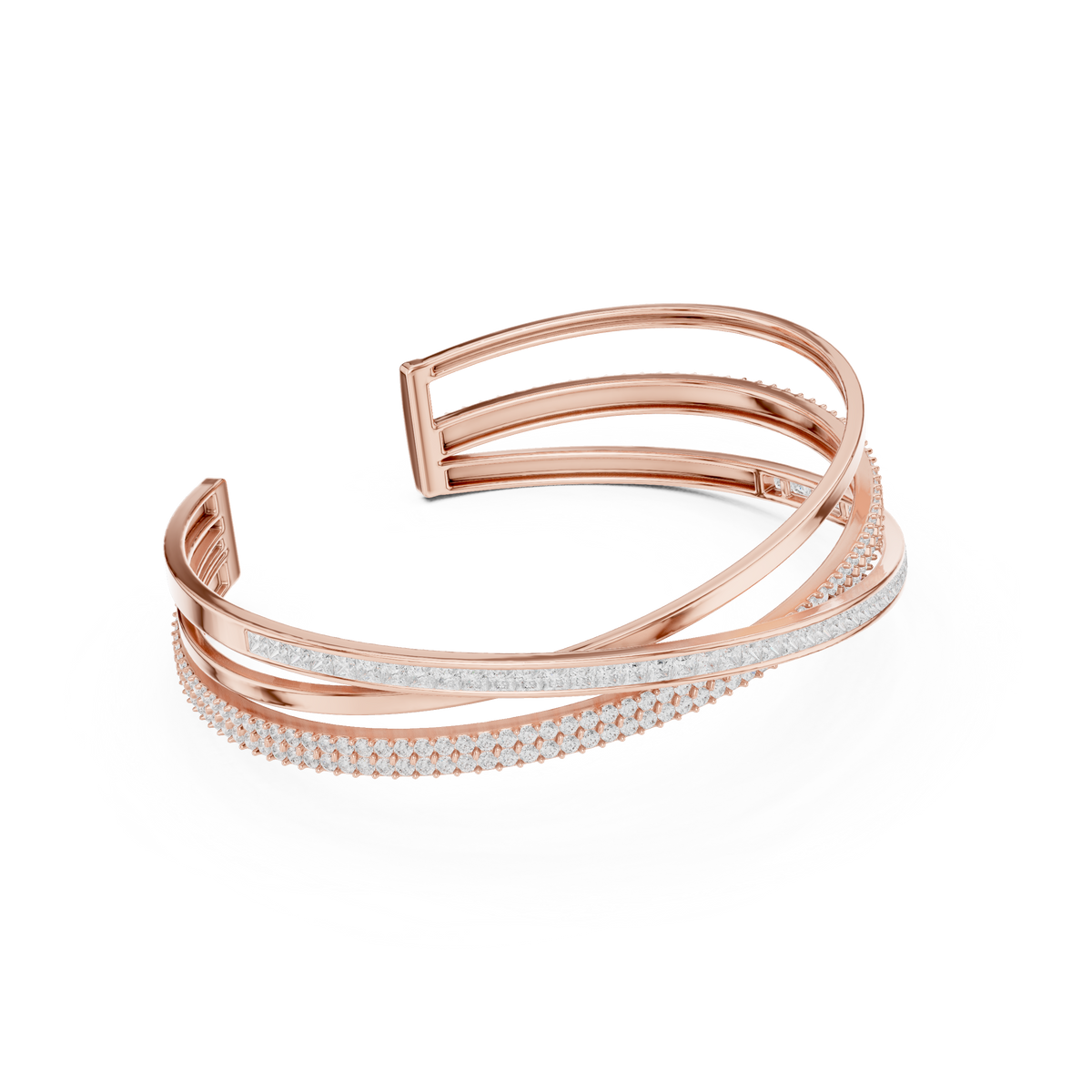 Rose Gold Multi-Row Crossover Diamond Cuff Bracelet