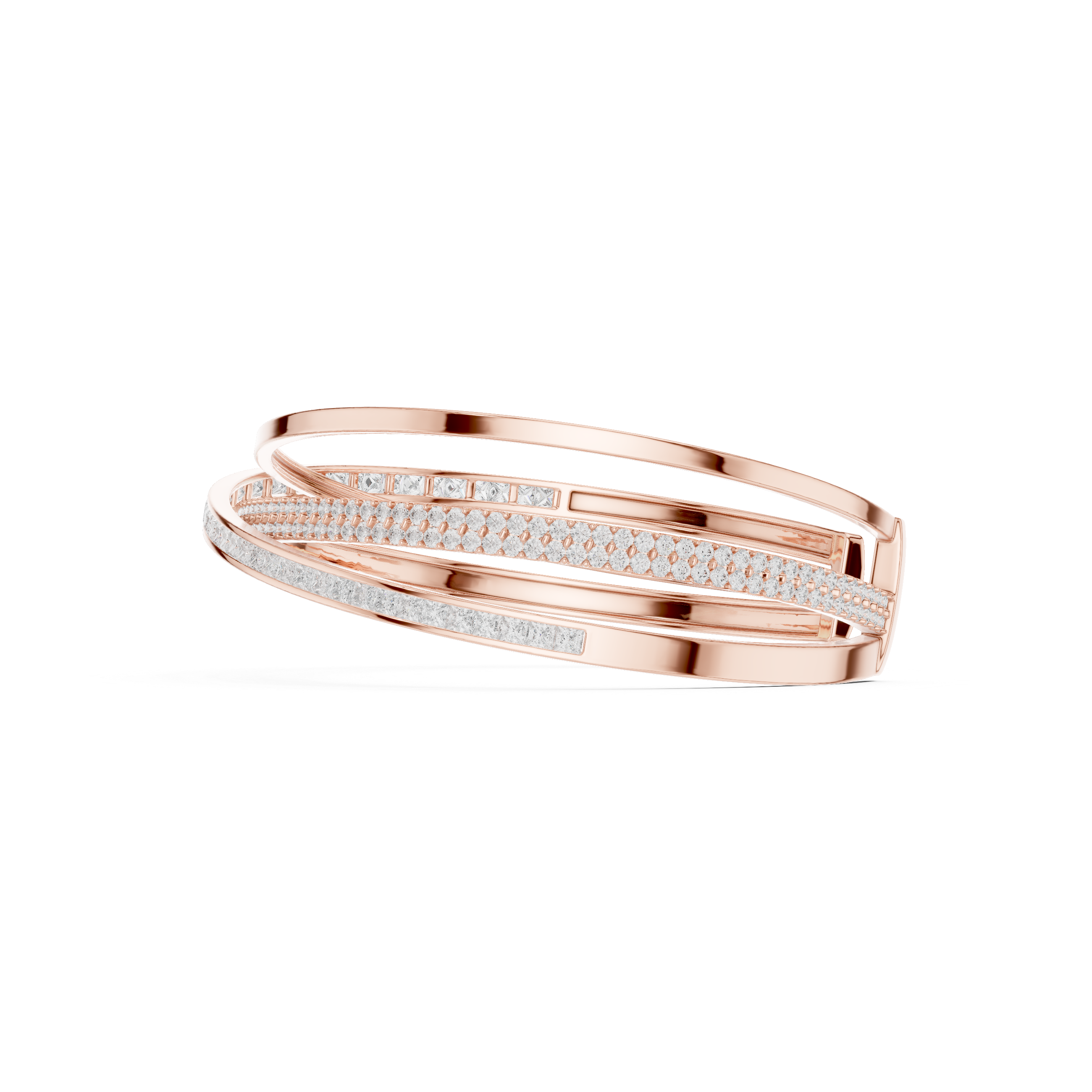 Rose Gold Multi-Row Crossover Diamond Cuff Bracelet