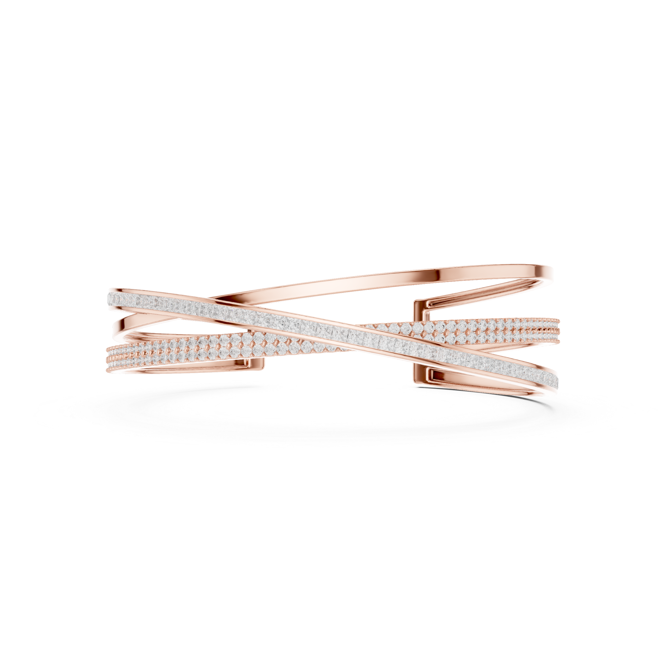 Rose Gold Multi-Row Crossover Diamond Cuff Bracelet