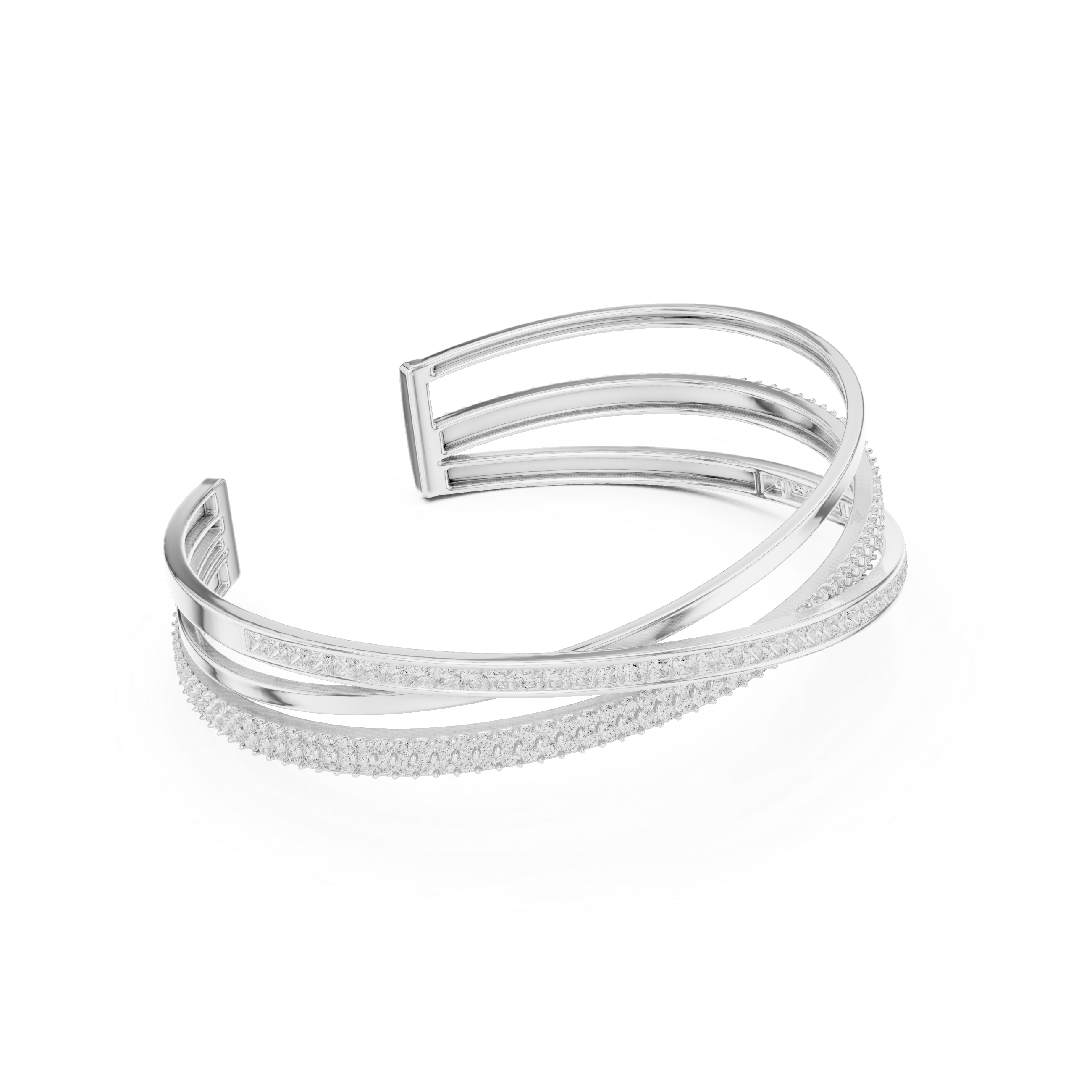 Rose Gold Multi-Row Crossover Diamond Cuff Bracelet