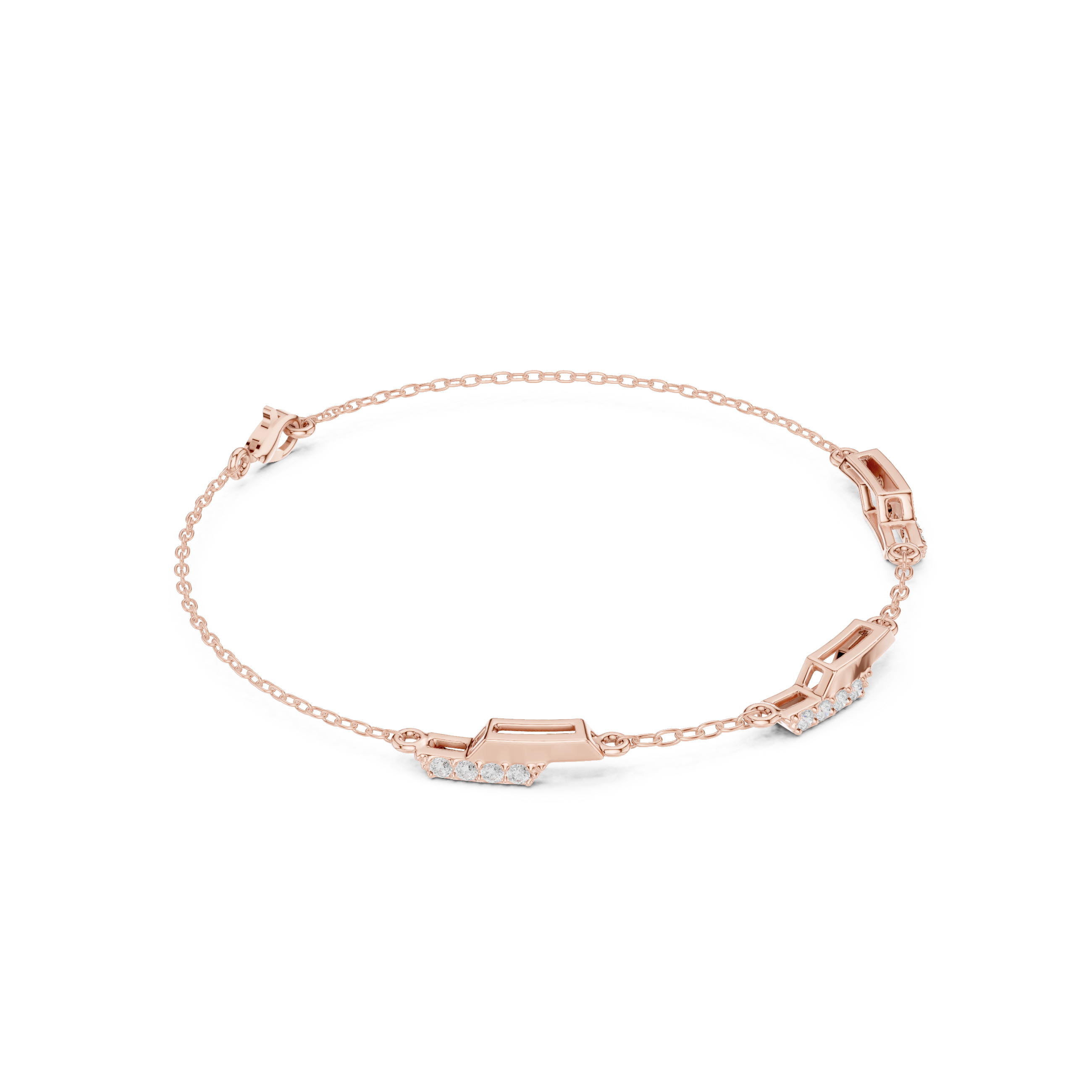 Rose Gold Geometric Bar Station Diamond Chain Bracelet