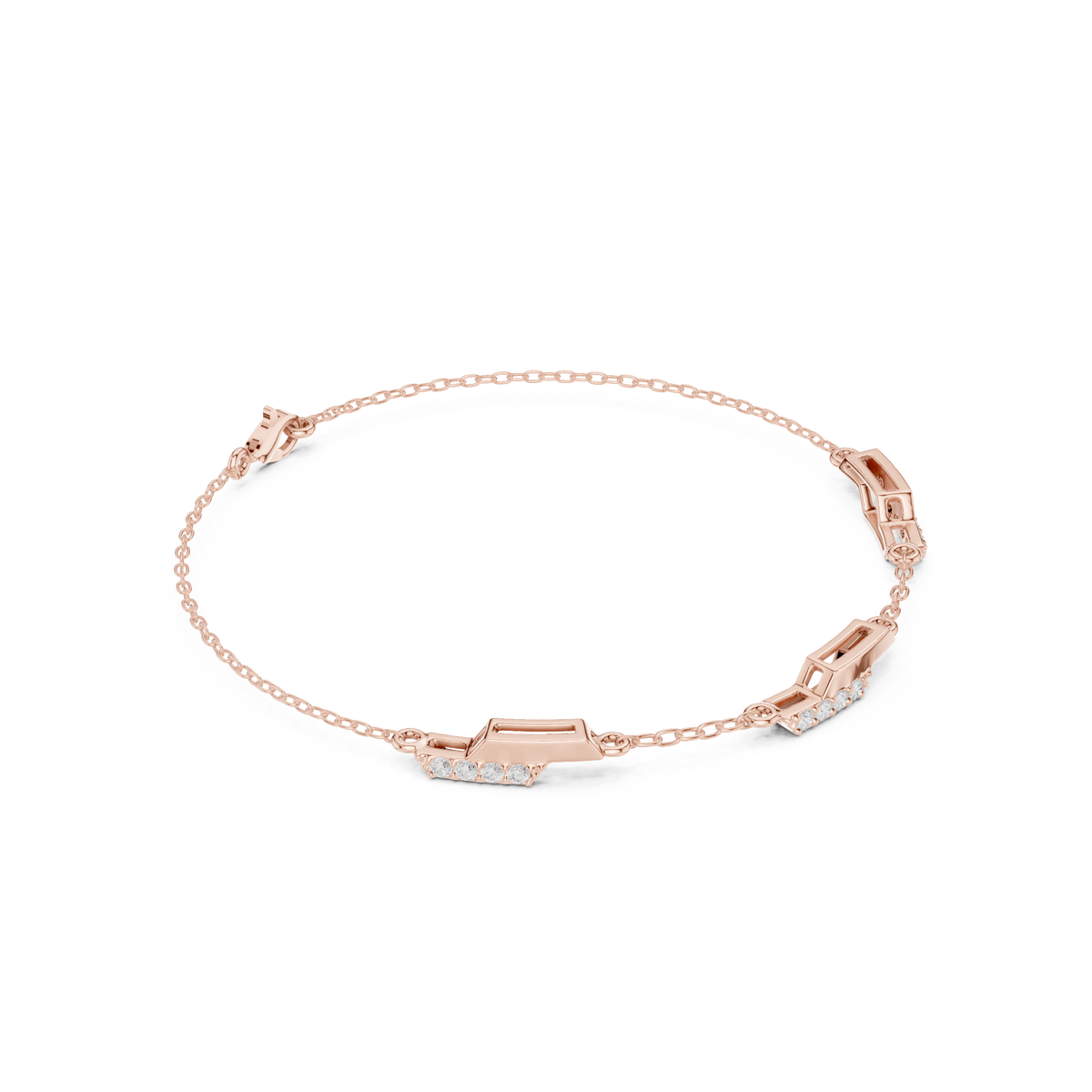 Rose Gold Geometric Bar Station Diamond Chain Bracelet