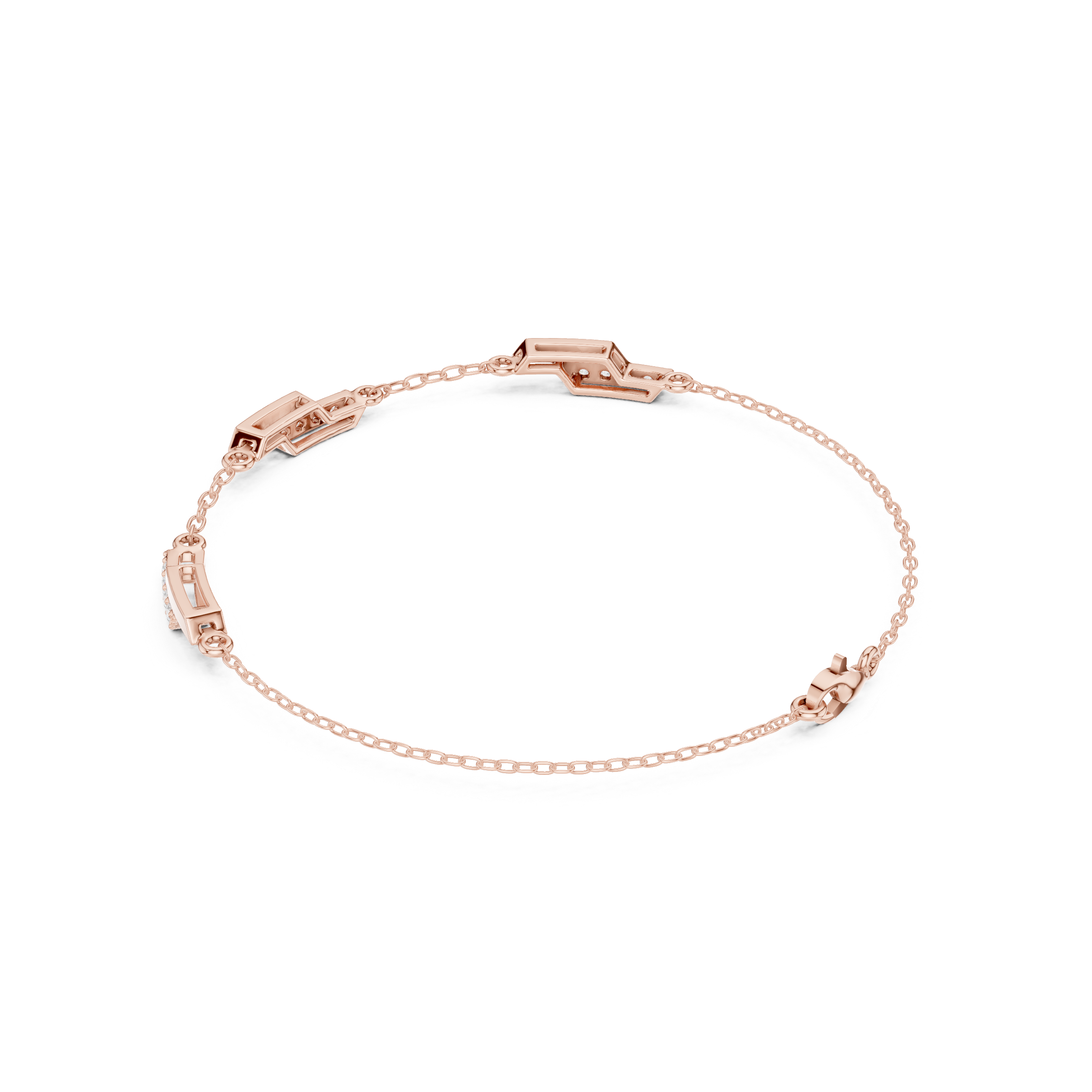 Rose Gold Geometric Bar Station Diamond Chain Bracelet