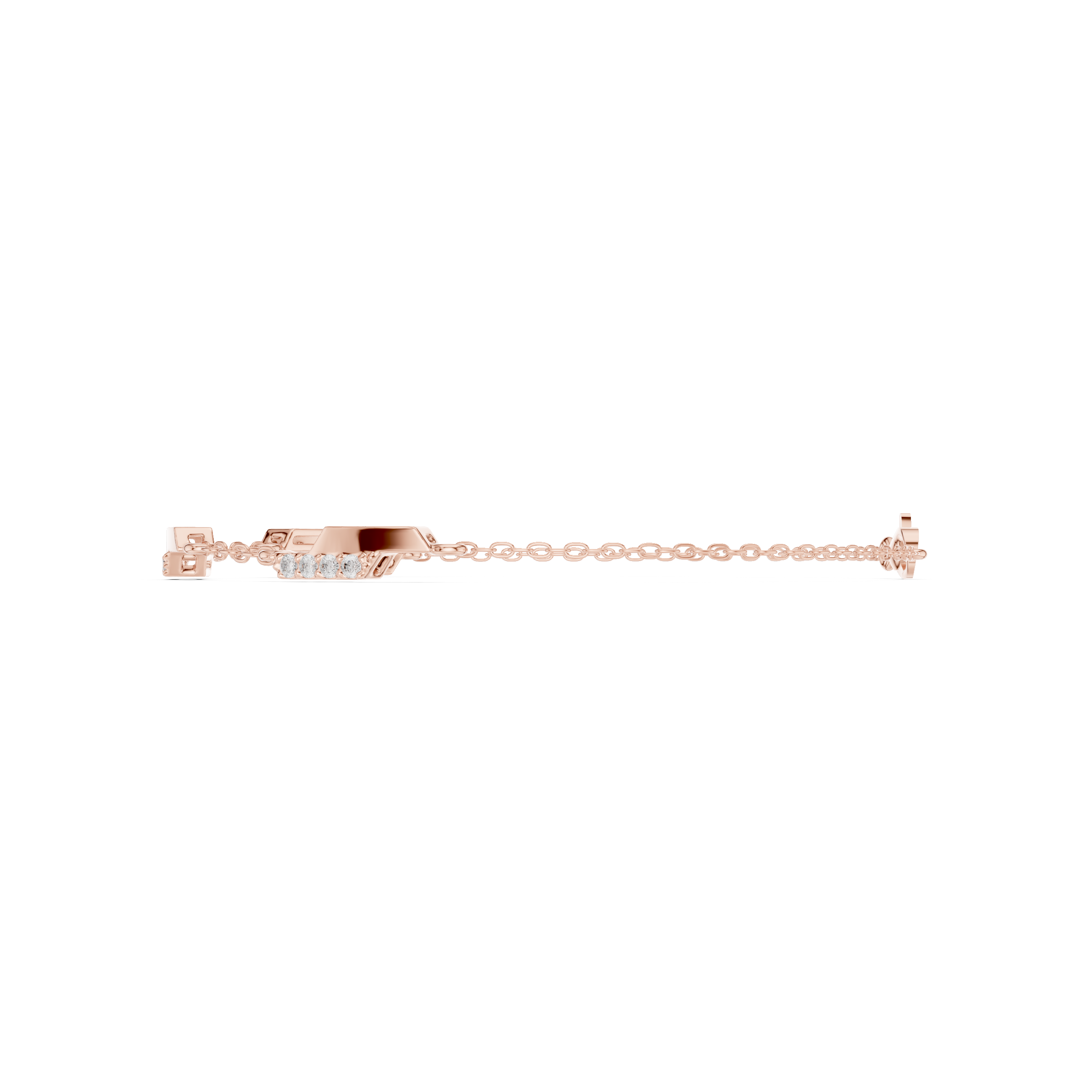 Rose Gold Geometric Bar Station Diamond Chain Bracelet