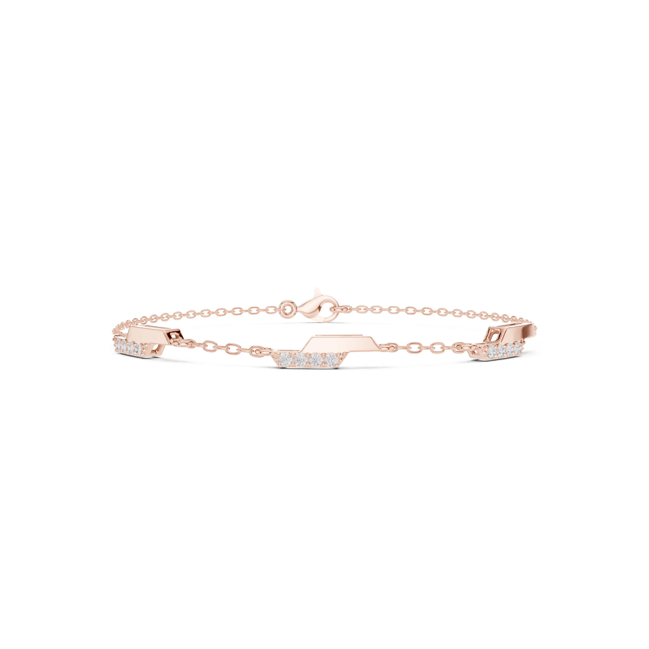 Rose Gold Geometric Bar Station Diamond Chain Bracelet