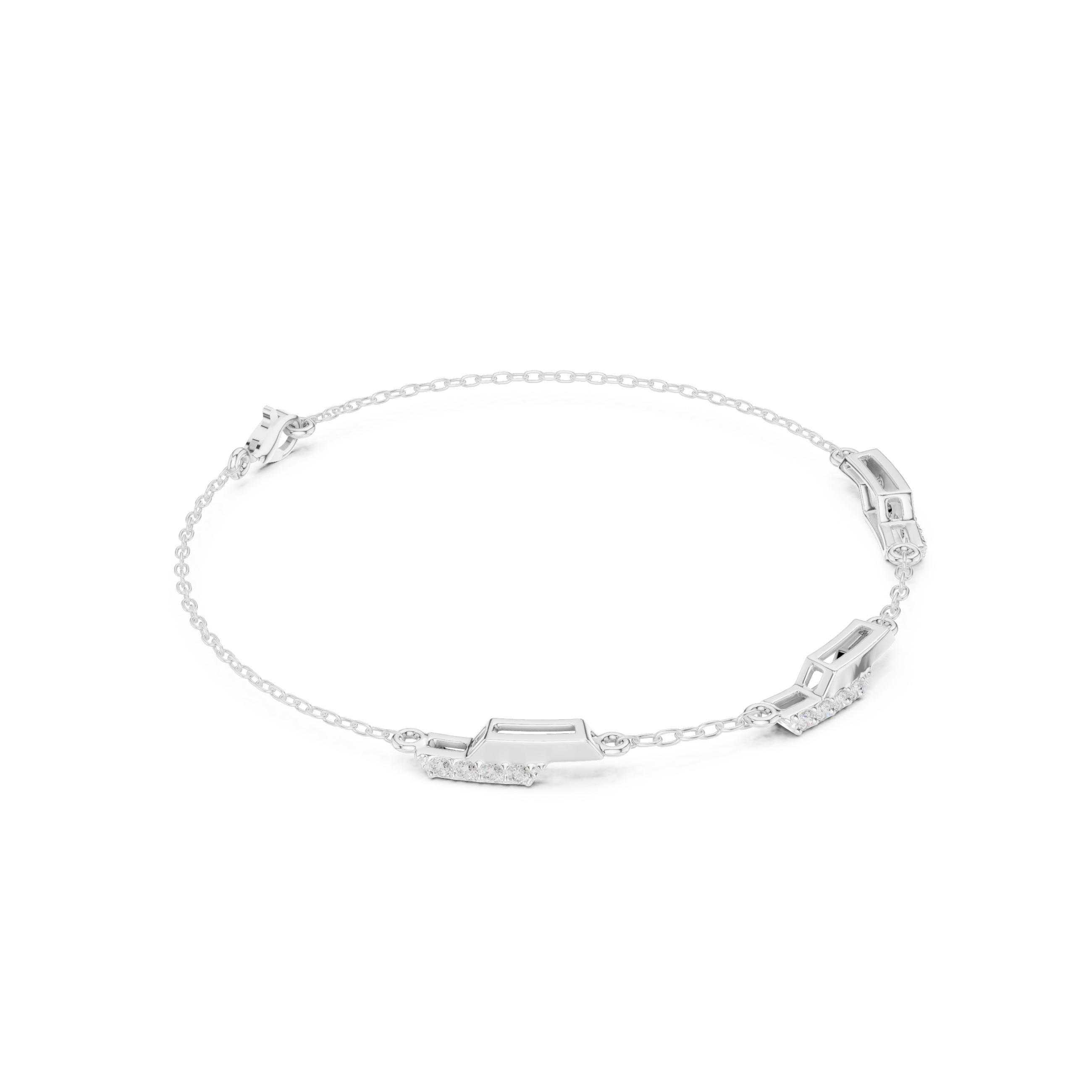 Rose Gold Geometric Bar Station Diamond Chain Bracelet