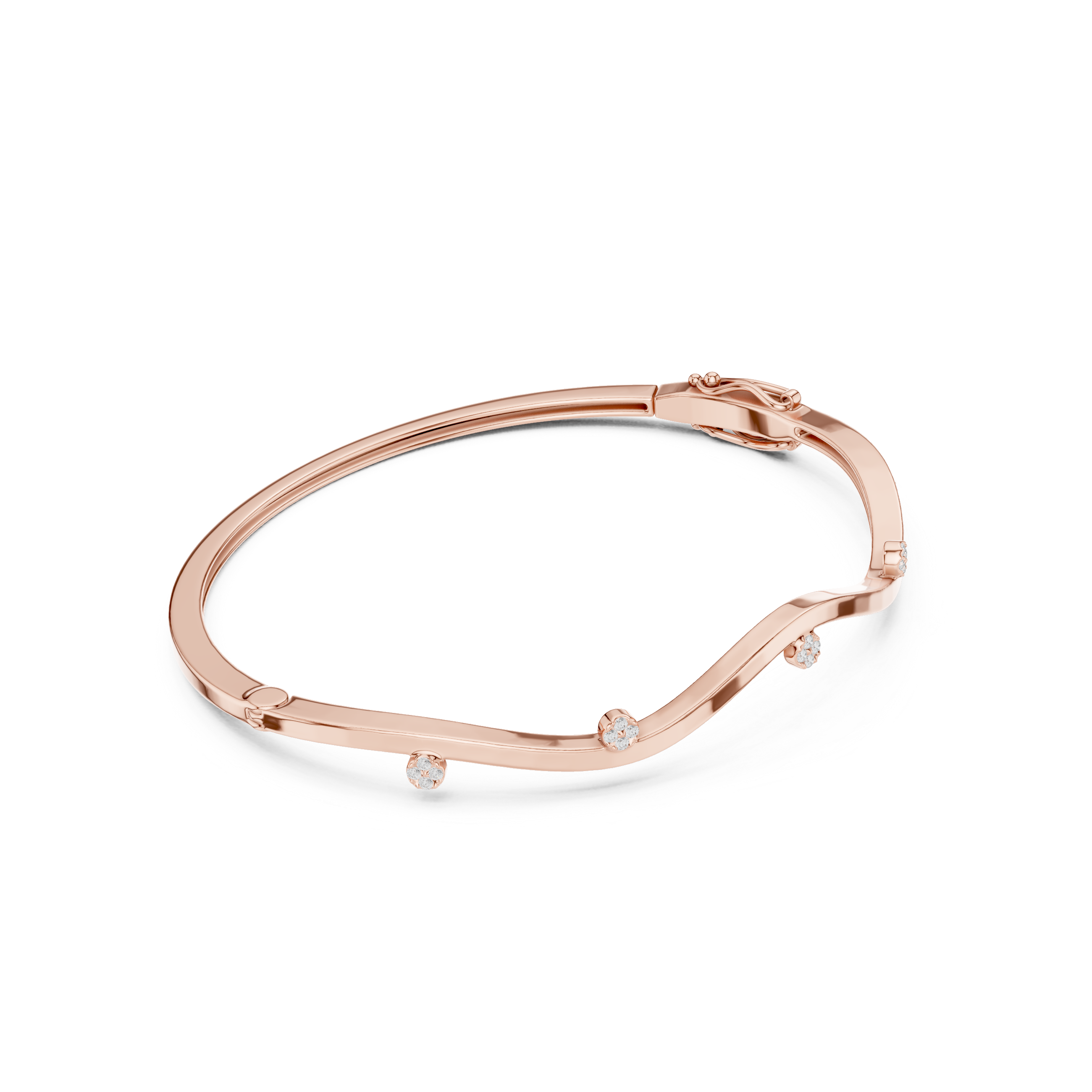 Rose Gold Wavy Curve Diamond Accent Bangle Bracelet