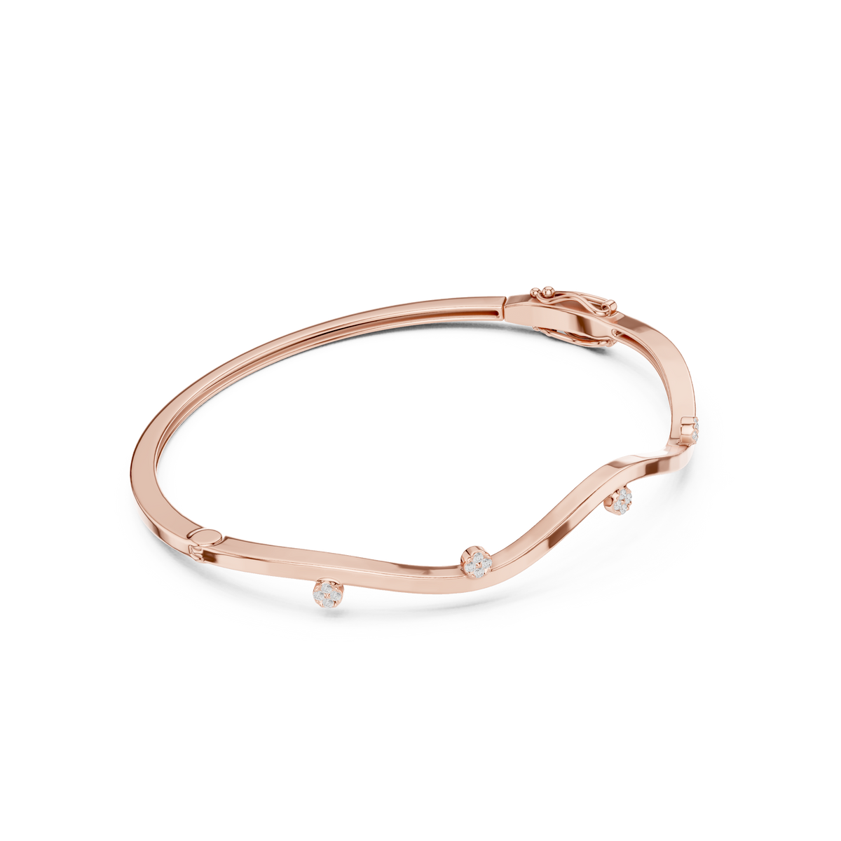 Rose Gold Wavy Curve Diamond Accent Bangle Bracelet