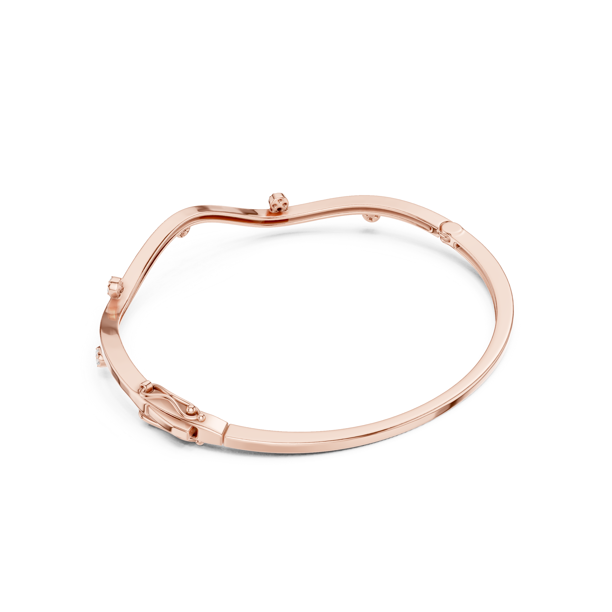 Rose Gold Wavy Curve Diamond Accent Bangle Bracelet