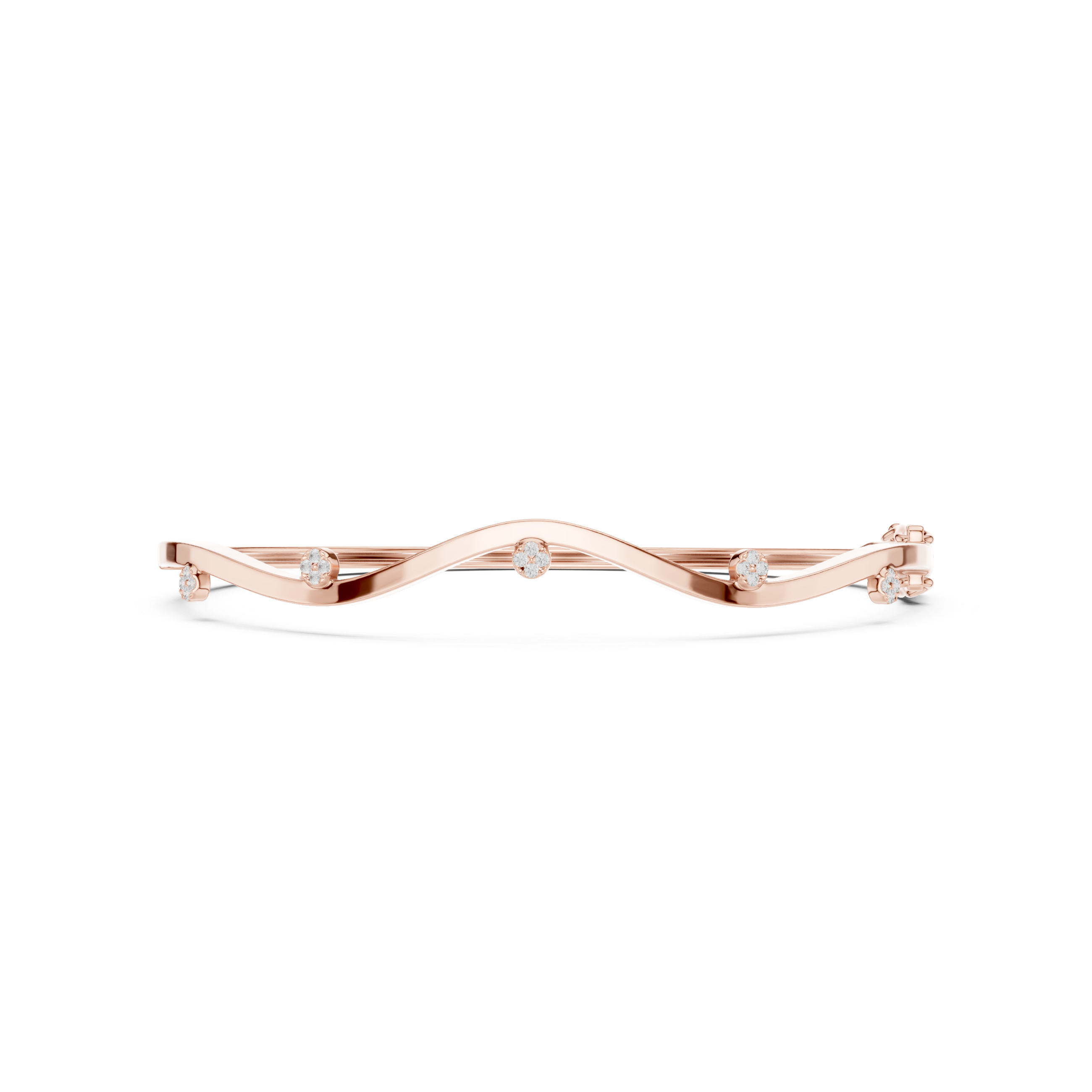 Rose Gold Wavy Curve Diamond Accent Bangle Bracelet