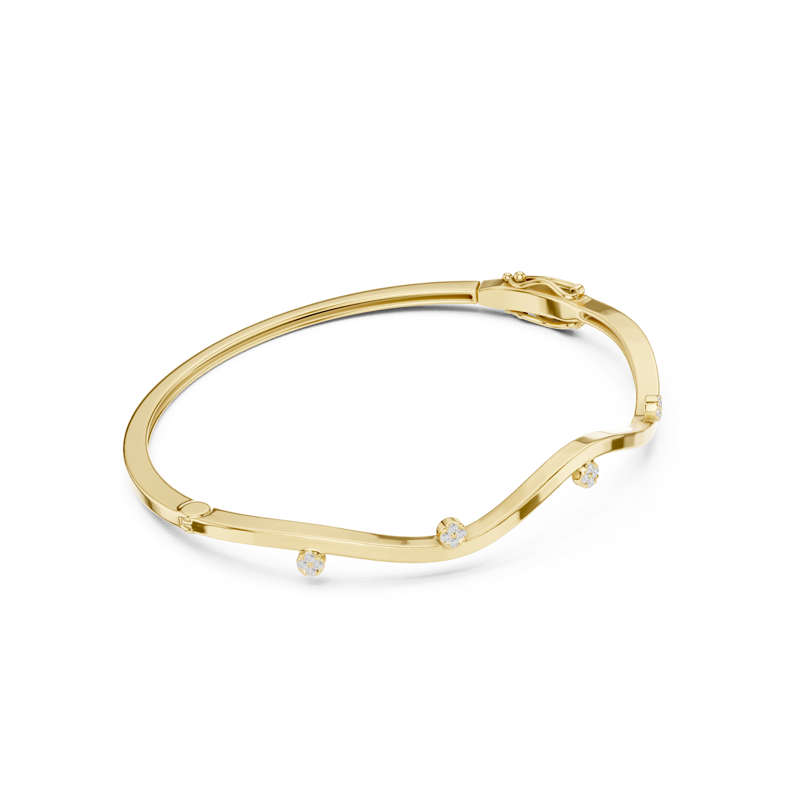Rose Gold Wavy Curve Diamond Accent Bangle Bracelet