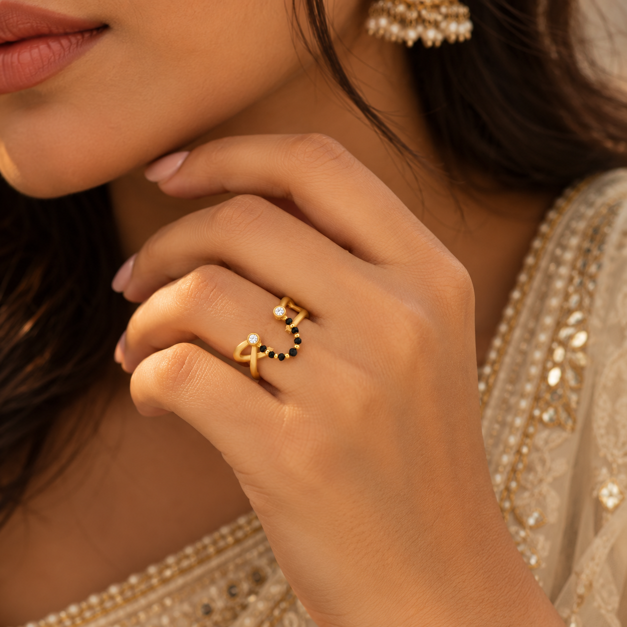 Dainty Mangalsutra Tassel Ring