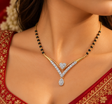 V-Shape Heart & Teardrop Diamond Mangalsutra Pendant