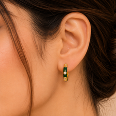 Diamond Stud Navy Blue Enamel & Gold Plated Hoops