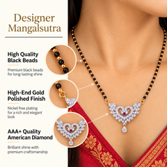 Heart & Wing Motif CZ Studded Hanging Teardrop Mangalsutra Pendant Chain for Women