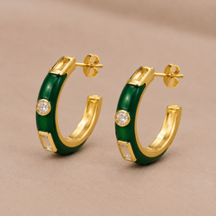 Diamond Stud Navy Blue Enamel & Gold Plated Hoops