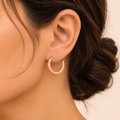 Pink Enamel Circle Huggie Earrings