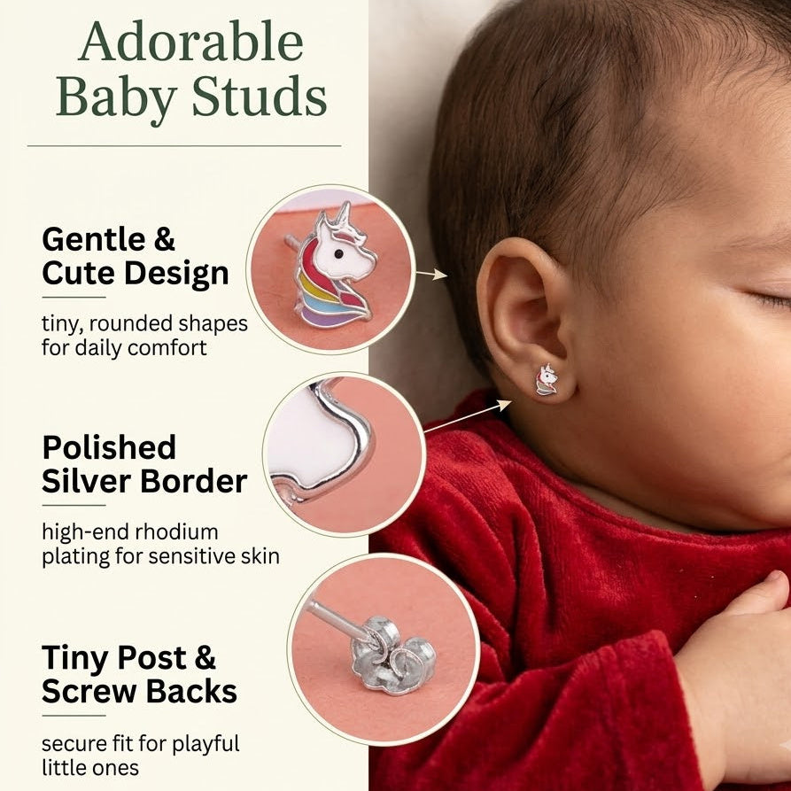 Enamel Unicorn Stud Earrings for Kids