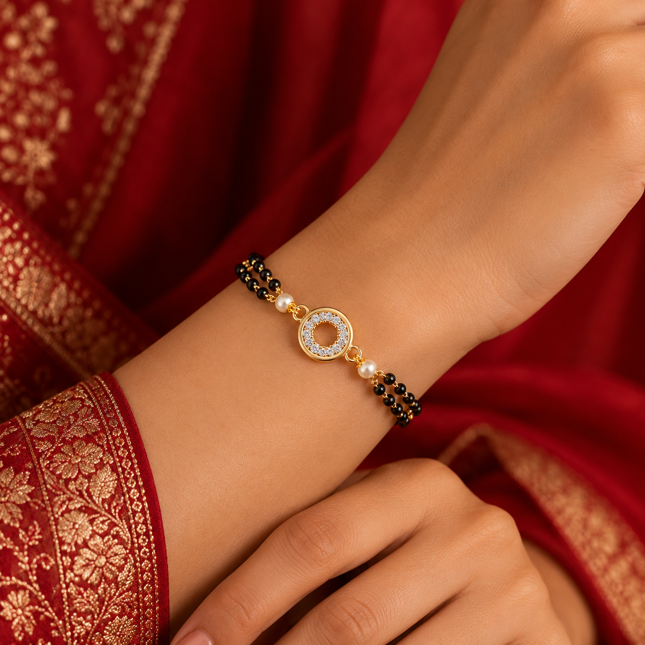 Circular Solitaire Diamond Halo Mangalsutra Bracelet