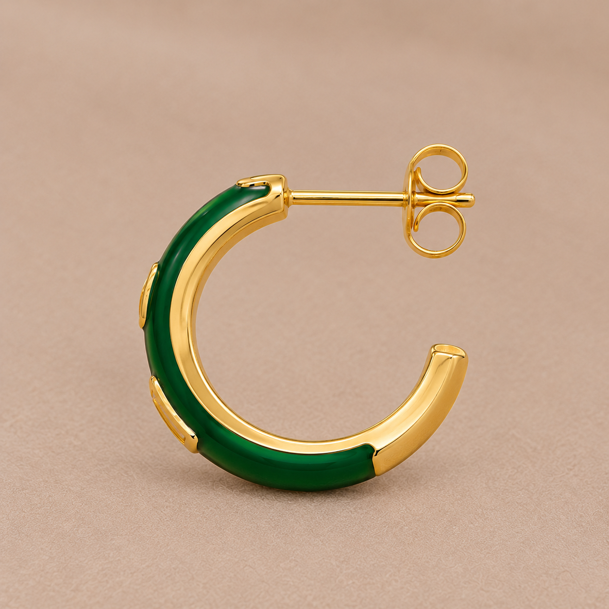 Diamond Stud Navy Blue Enamel & Gold Plated Hoops