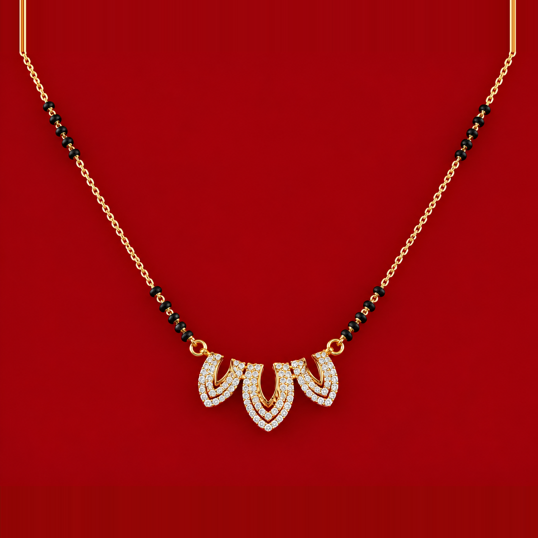 Triple Leaf Petal Diamond Mangalsutra Pendant
