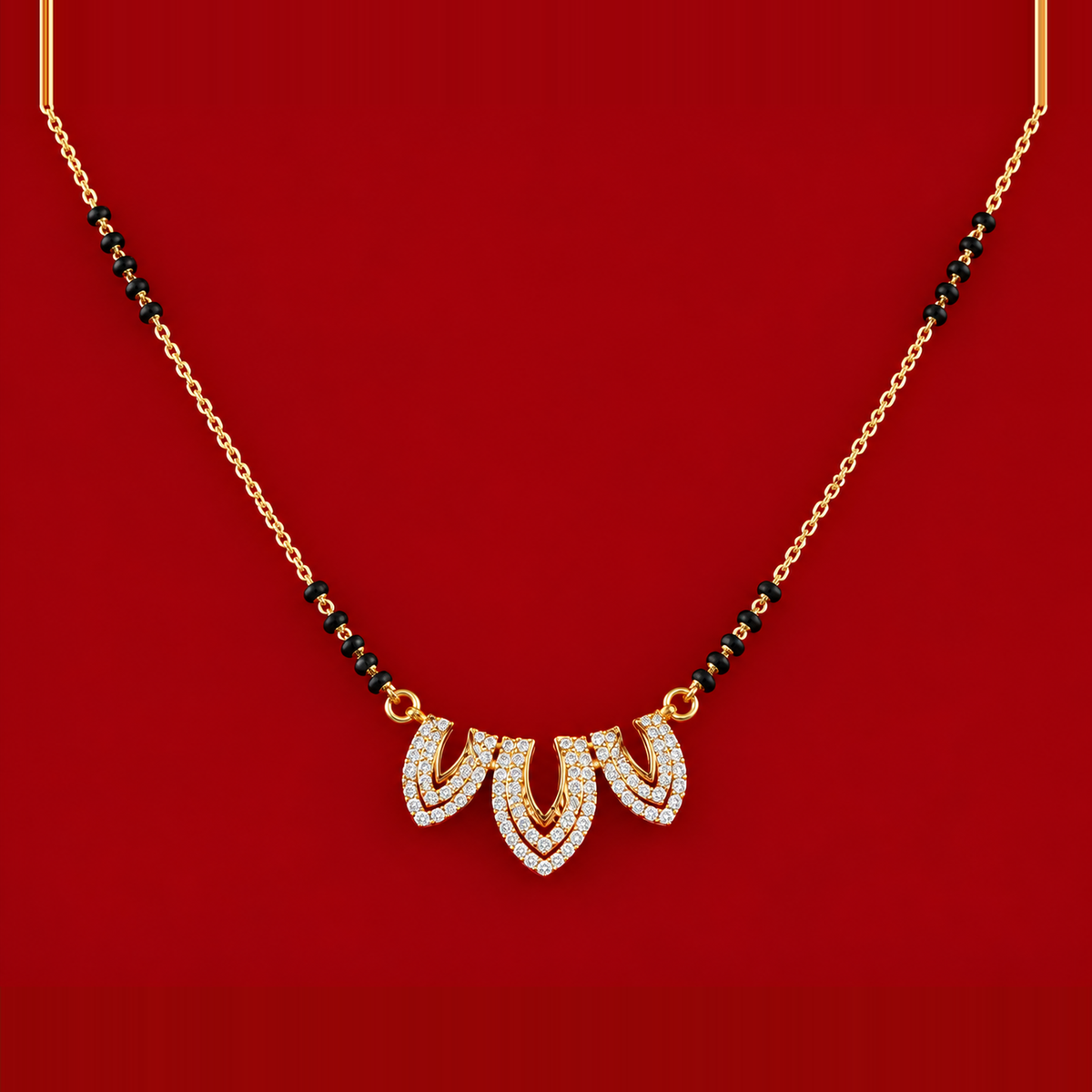 Triple Leaf Petal Diamond Mangalsutra Pendant