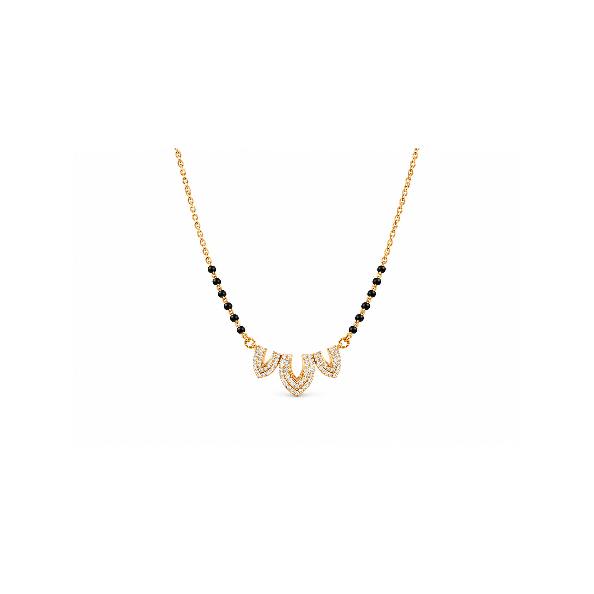 Triple Leaf Petal Diamond Mangalsutra Pendant